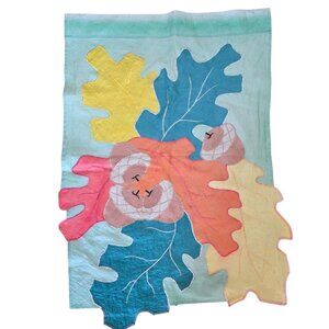 Vintage Flag With Embroidered Acorns & Multicolor Leaves Design Double-Sided Fad